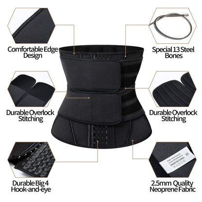 KIWI RATA Neoprene Workout Waist Trainer for Men Sweat Belt with Double Belly Straps, X-shape Steel Bones