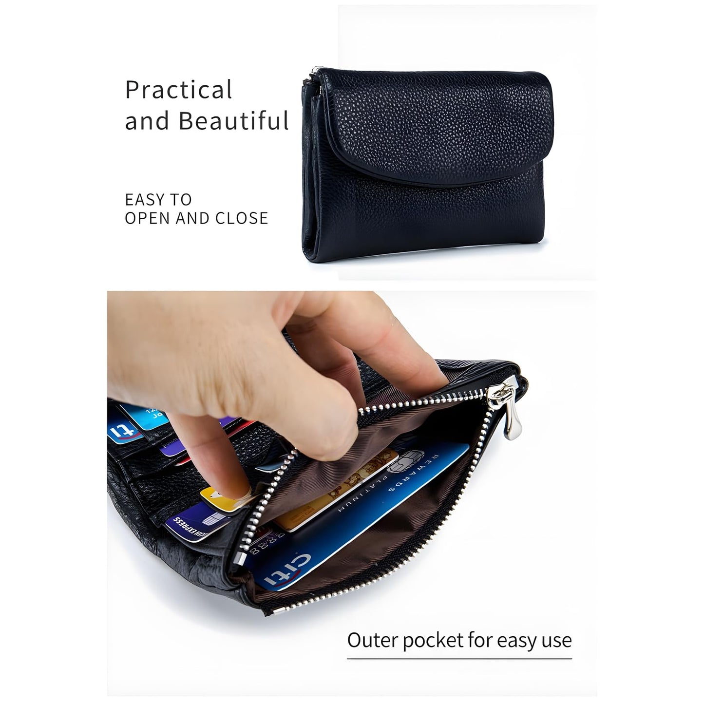 Unisex Pebble Leather Wallet, 5.3In Short Genuine Leather Coin Card Holder, Two zippered pockets, Unisex Clutch Bags, Can Hold Coins, Cards, Id Cards (Red)