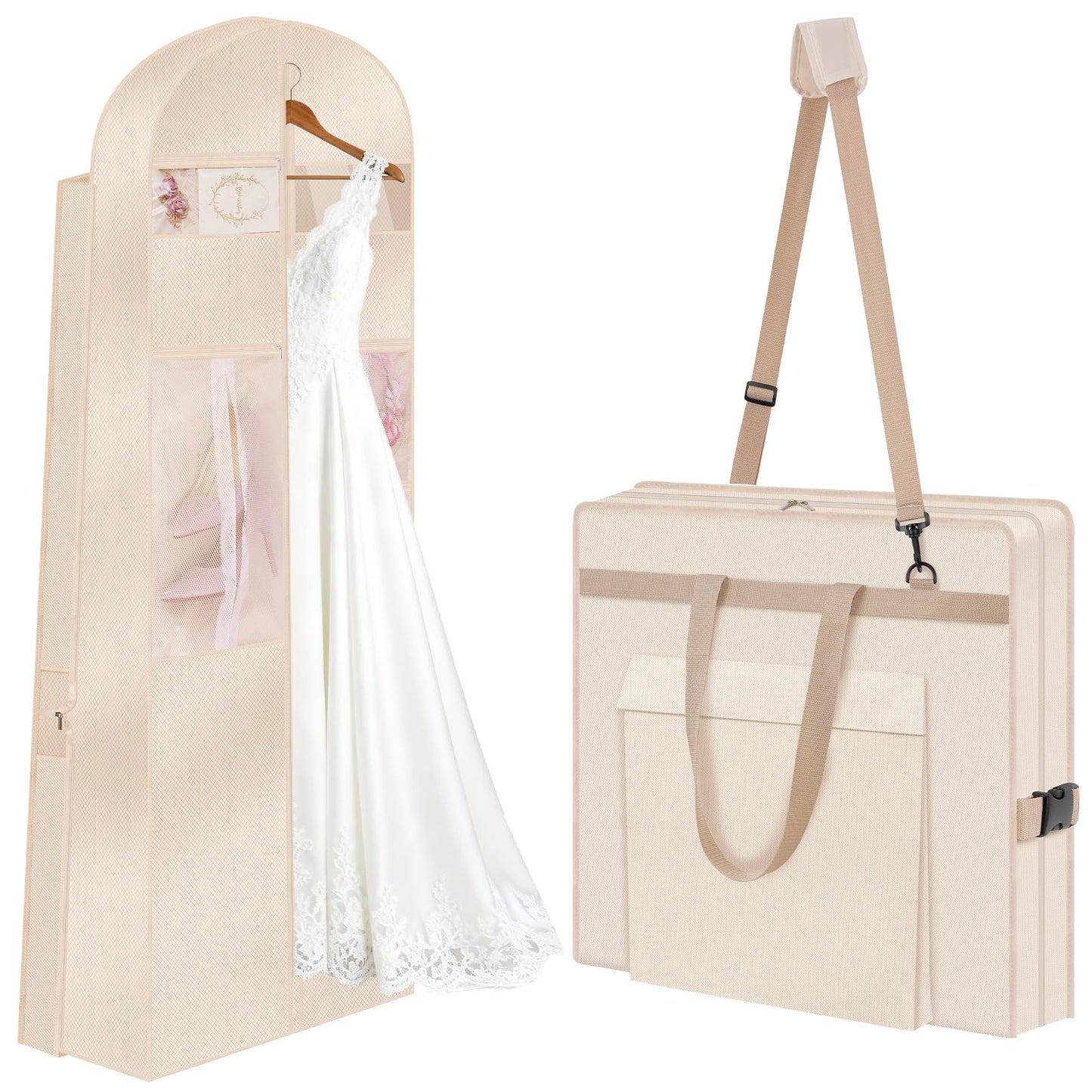 TANGKA Upgraded Version 72" Wedding Dress Garment Bag Dress Bags for Gowns Bridal Dress Travel Bag with 12”Gusseted and Accessory Pockets for Wedding Dress, Puffy Gowns, Equipped with Shoulder Straps