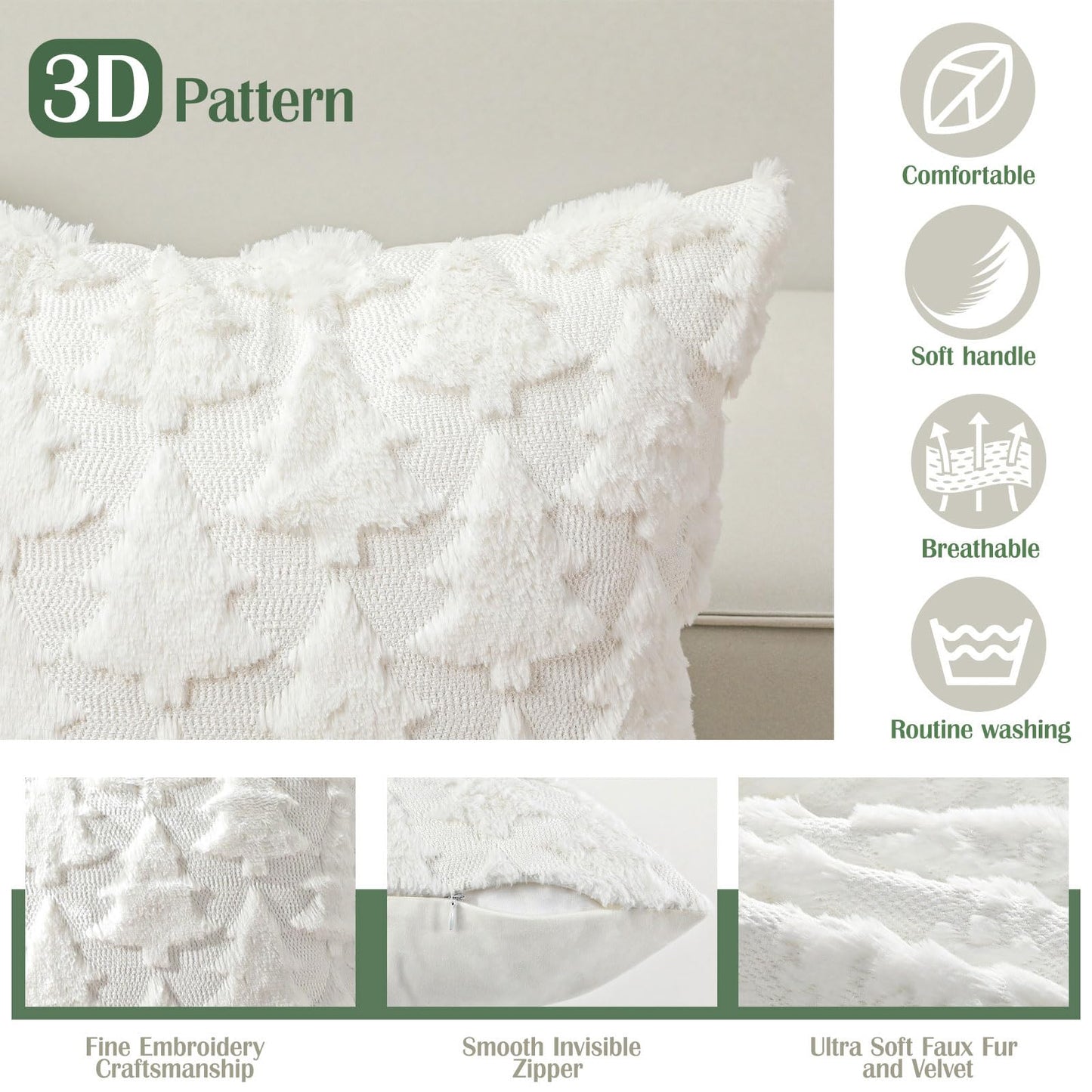 Lewondr Christmas Throw Pillow Cover 18x18, Set of 2 Super Soft Pillow Covers Velvet Christmas Tree Embroidery Decorative Throw Pillowcase for Living Room Bed Couch Sofa Car Home Decor, White