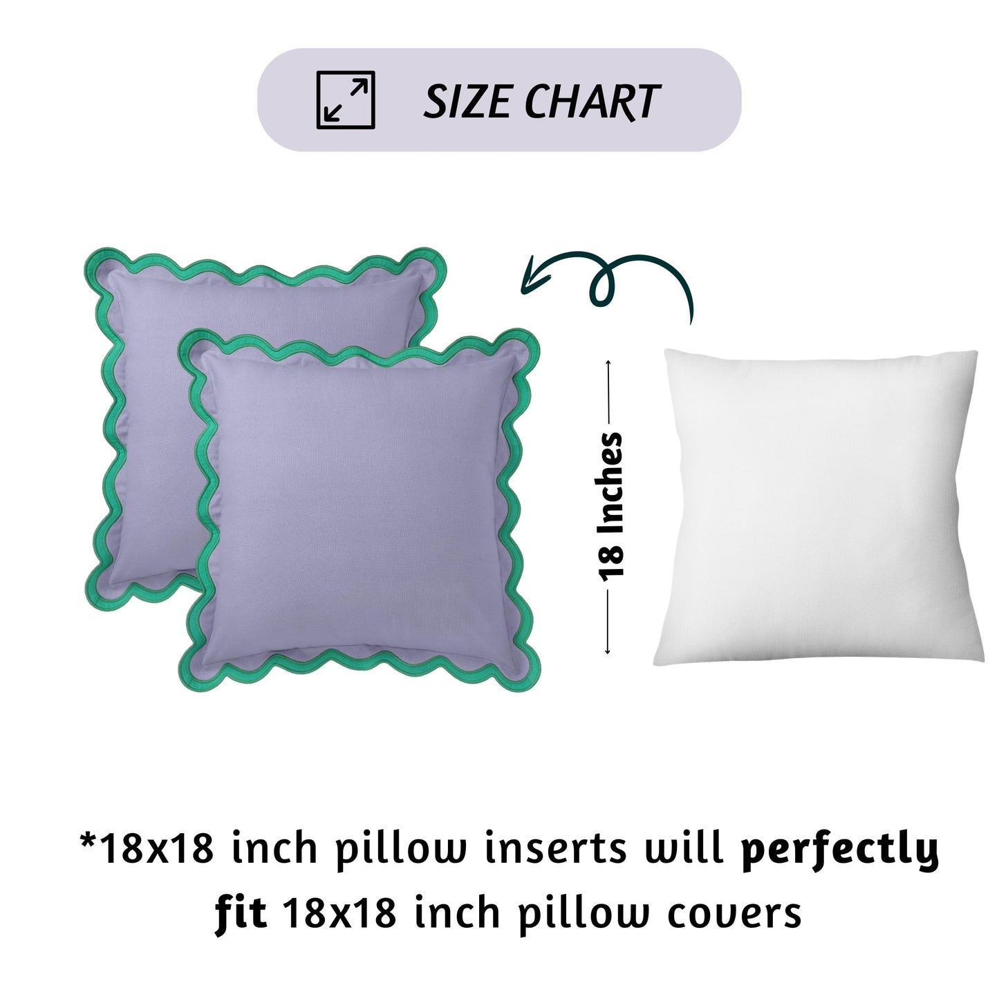 Folkulture Throw Pillow Covers | (18 x 18) Set of 2 Cotton Scallop Pillow Cover | Decorative Pillows for Living Room | Cute Outdoor | Boho Throw Pillows Standard Size for Counch