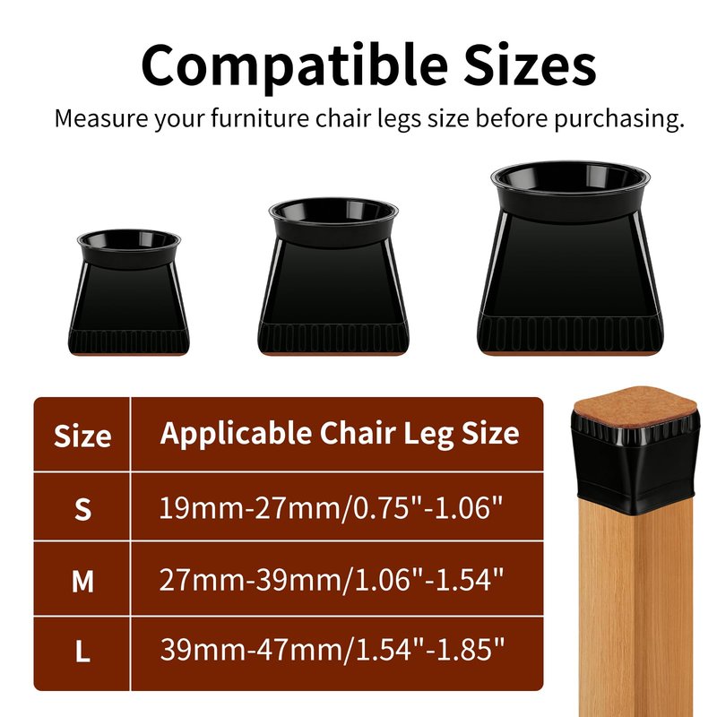 Chair Leg Floor Protectors - 40 Pcs Silicone & Felt Pads for Hardwood Floors - Anti-Scratch Furniture Sliders, Noise-Reducing Chair Feet Covers - Furniture Leg Caps Fit Sizes to(0.75"-1.06")