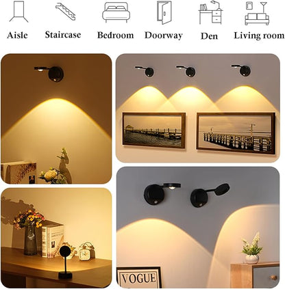 Wireless Picture Light Battery Operated Set of 2, Painting Light with Motion Sensor and Remote Control, Stepless Dimming Art Display Light for Picture Frame (Black)