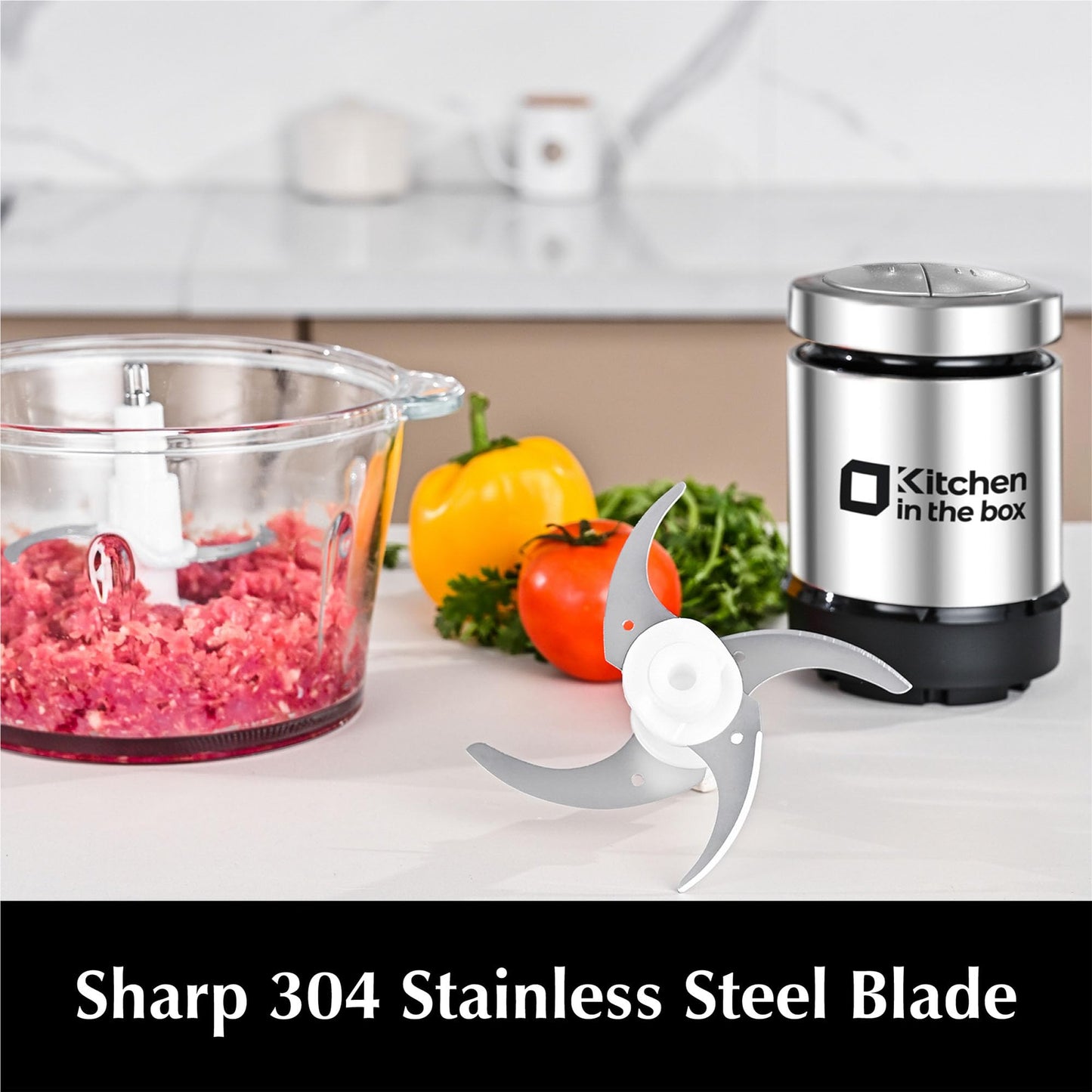 Kitchen in the box Mini Food Processor, Electric Meat Grinder & Food Chopper with 400W Powerful Veggie Chopper-One 3 Cup Bowl & S Blades for Meat/Fish/Vegetable/Baby Food