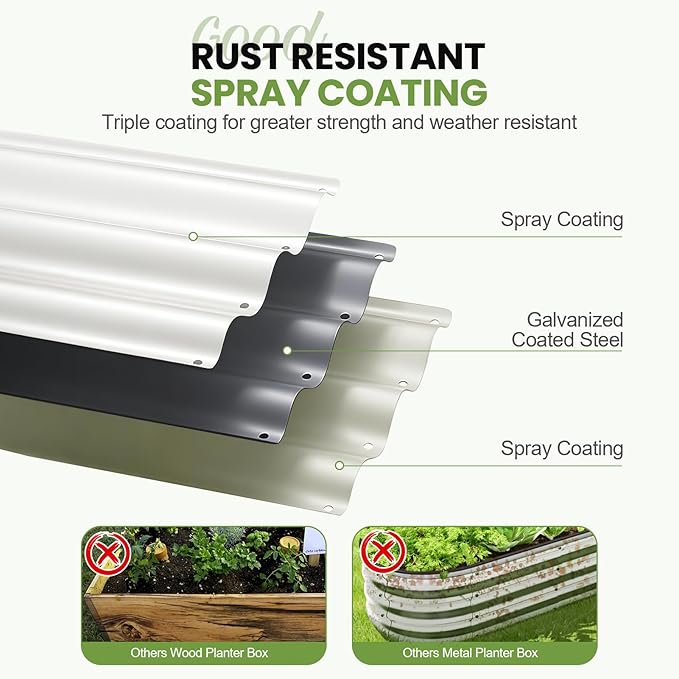 G GOOD GAIN Raised Garden Beds - 4x2x1ft Galvanized Planter Boxes Kit with Protective Tape & Gloves & Tools | Oval Metal Outdoor Raised Bed for Gardening Vegetables, Fruits, Flowers, Herbs, White