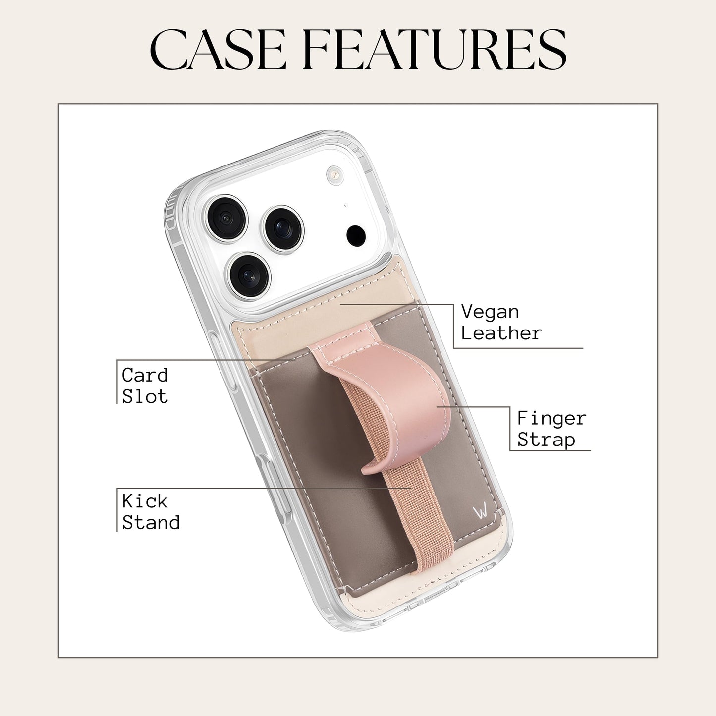 Walli Cases for iPhone 17 Pro Max Case Aesthetic Wallet Phone Case Card Holder, Securely Holds up to 2 Cards - Cute, Trendy Phone Cover for Women, fits iPhone 17 Pro Max, with Kickstand & Finger Strap