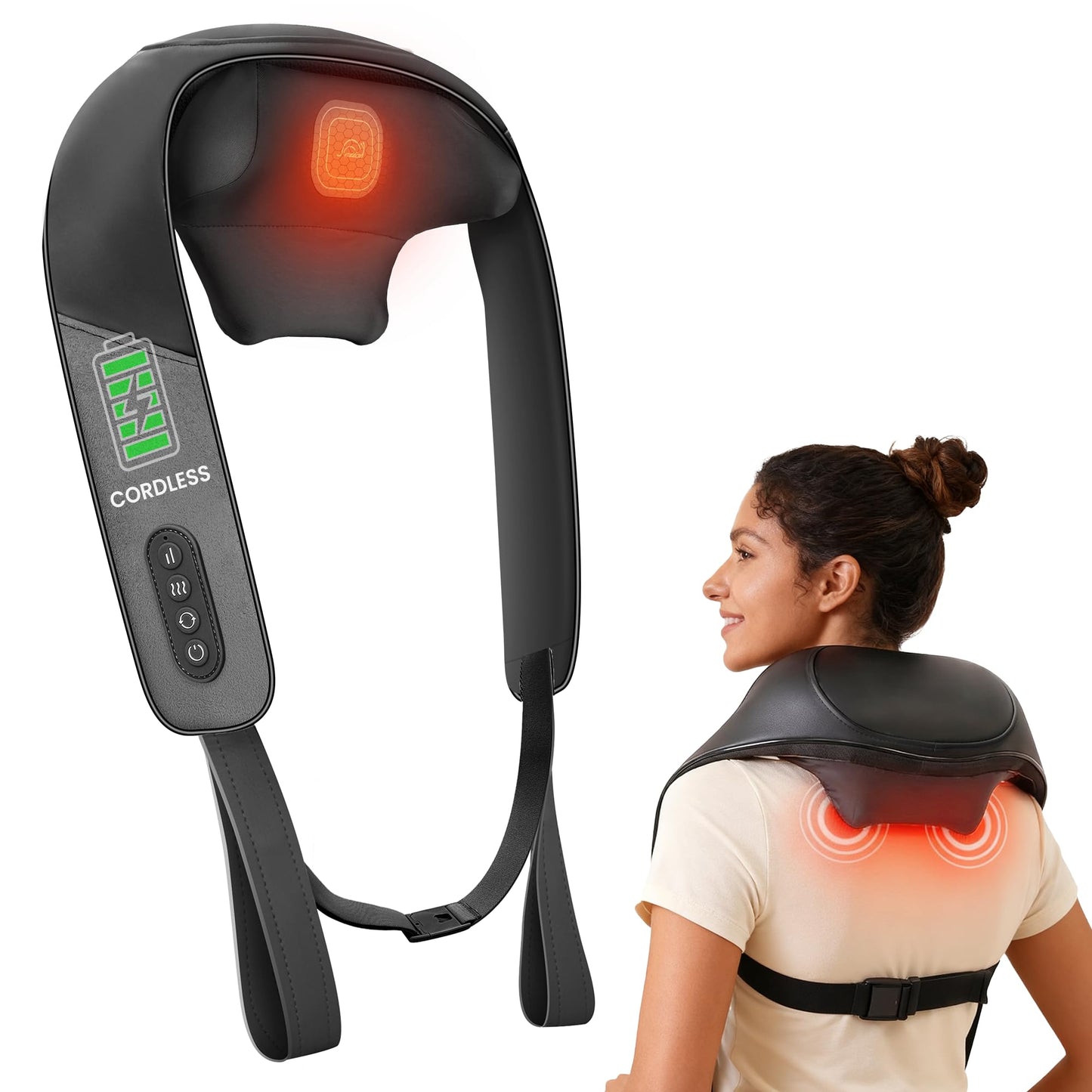 Snailax Neck Massager for Pain Relief Deep Tissue, Neck Massage with Heat, Cordless Massager for Back and Shoulder Pain, Deep Kneading Back Massager, Gift for Mom Dad