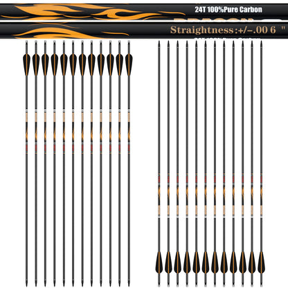 sanlida Dragon 8 100% Pure Carbon Hunting Arrows, 32" Ready-to-Shoot Arrows with Inserts, ±0.006" Straightness, 10-Spine Options, for Compound & Recurve Bows, 24 Pack (290 Spine)