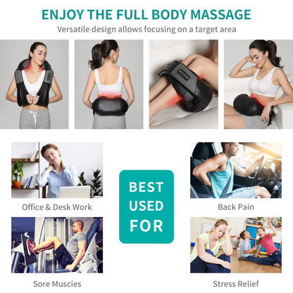 Nekteck Shiatsu Neck and Back Massager with Soothing Heat, Electric Deep Tissue 3D Kneading Massage Pillow for Shoulder, Leg, Body Muscle Pain Relief, Home, Office, and Car Use