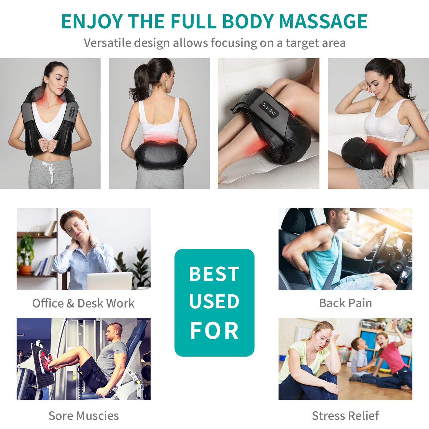 Nekteck Shiatsu Neck Massager for Pain Relief Deep Tissue with Heat, 3D Kneading Massage Pillow Back Shoulder Massagerfor Body Muscle, Plug-in Use for Home Office Car, Gifts for Mom Dad Him Her