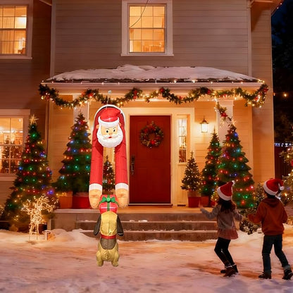 7ft Christmas Inflatable Santa Claus with Puppy and Gift Box - Outdoor Holiday Decor for Christmas, Ideal for Front Yard and Doorway