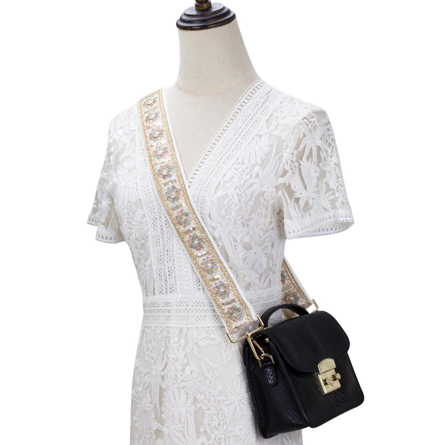 ALLZEDREAM Purse Strap Crossbody Replacement Handbag Shoulder Bag 2" Wide Adjustable Embroidered Lace Sequins (Sequin Flower)