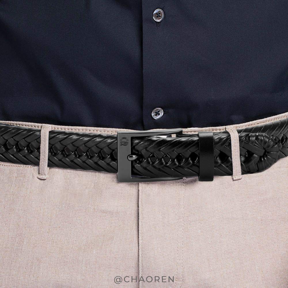 CHAOREN Leather Braided Belts for Men 2 Pack - 1 1/8" Leather Belts in Package Box - Versatile Style Solution