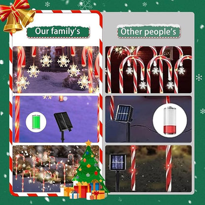 Solar Christmas Lights Outdoor Decorations, 20 Pack Solar Christmas Candy Cane Lights with Snowflake, Outdoor Waterproof Christmas Pathway Lights for Patio, Garden, Yard, Street, Park, Holiday