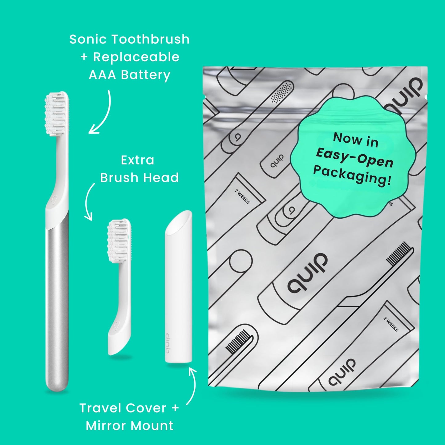 Quip Metal Sonic Electric Toothbrush for Adults - Time Travel & Soft Bristles with Travel Case & Replacement Brush Head - 3 Month Battery Life - Indigo