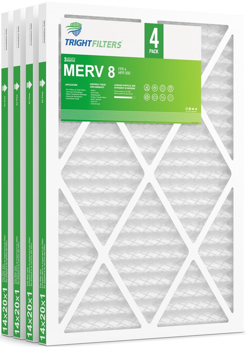 TRIGHTFILTERS 14x20x1 Air Filter 4 Pack, MERV 8 Pleated Dust Defense Air Filters Replacement Air Conditioner HVAC AC Furnace Filter, Durable and Lightweight