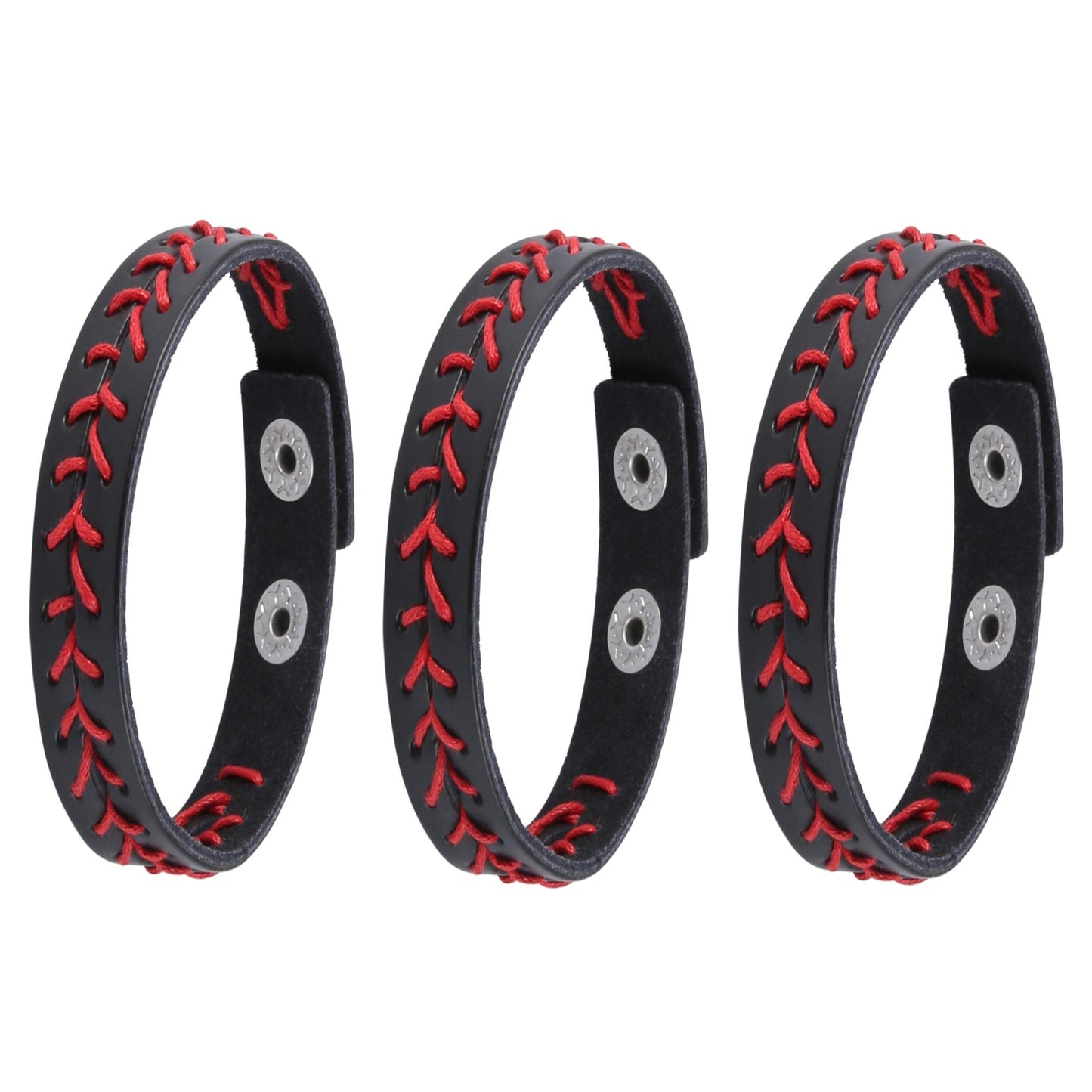 HZMAN Leather Softball Baseball Bracelets by Athletes Bangle Cuff Wristband, 3 Pcs White Black Yellow Ste (Black)