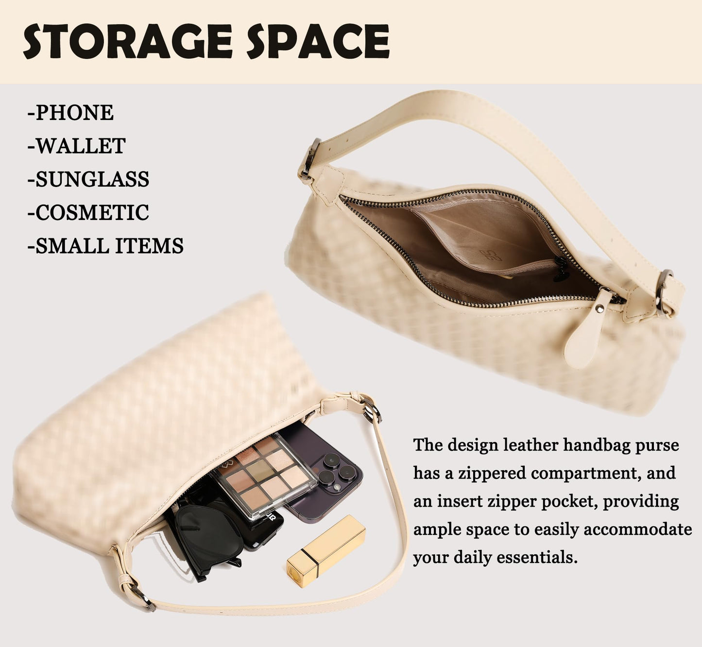 YLYYHH Shoulder Bags for Women, Woven Leather Crossbody Bag Small Purse Cute Hobo Tote Handbag Mini Clutch, White