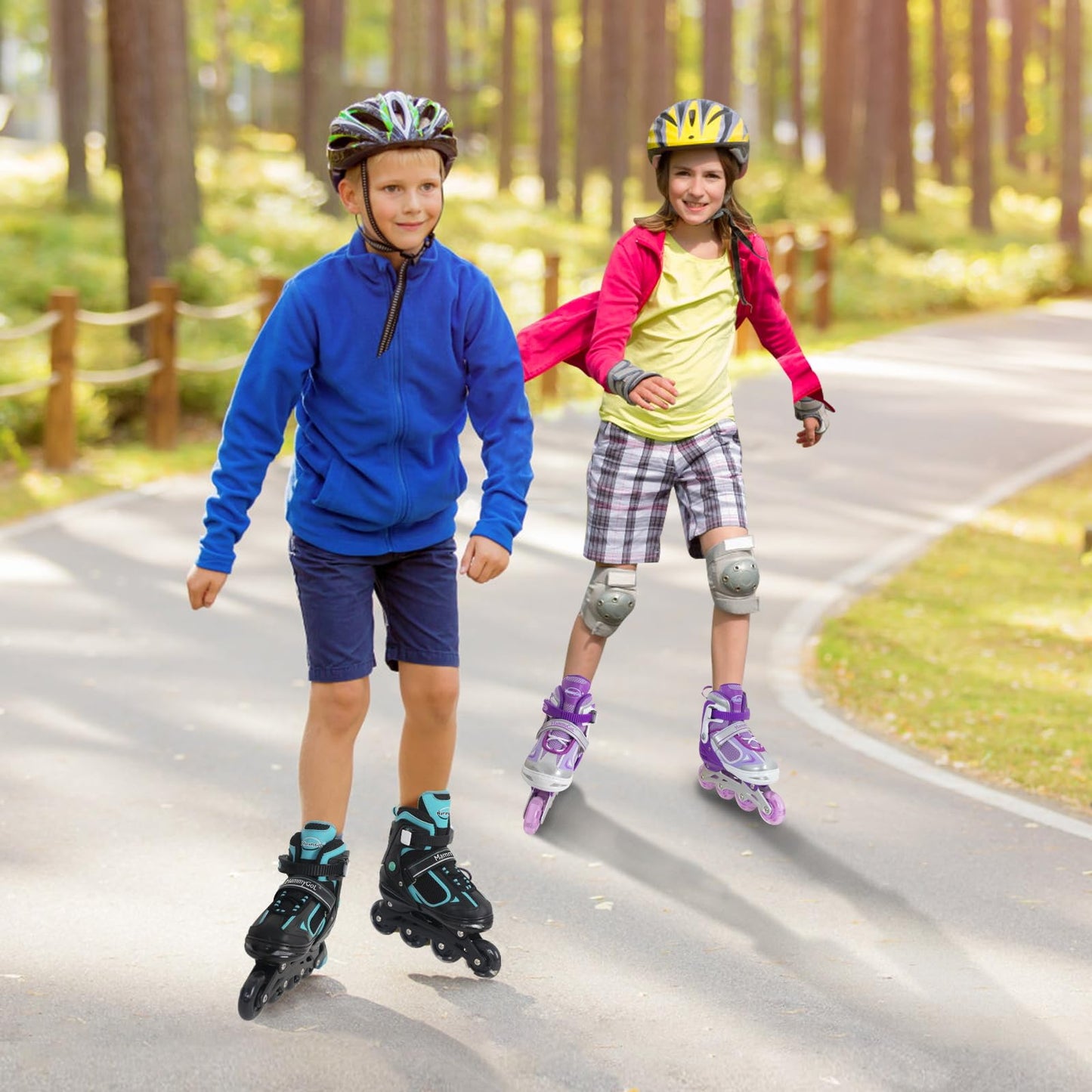 MammyGol Adjustable Inline Skates for Boys Girls Kids Youth with Light up Wheels, Teal Beginner Blades Roller Skates for Boys Size 10 11 12 13 Ages 6-12