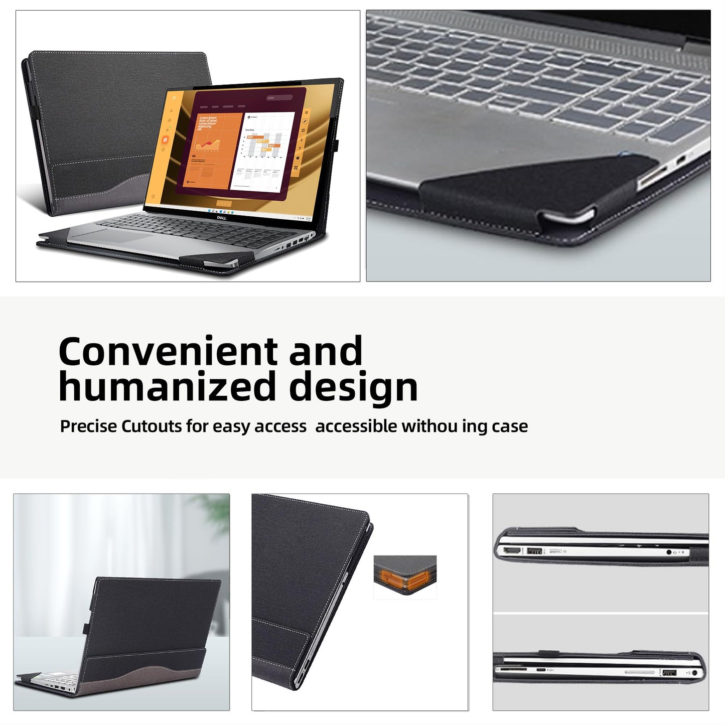 VEVOOD Laptop Case for DELL Latitude 5550 Laptop 2-in-1 |Latitude 5540 5530 5520 Laptop All Inclusive Drop Case 15.6" PU Leather Inside Pocket Cover (Gray)