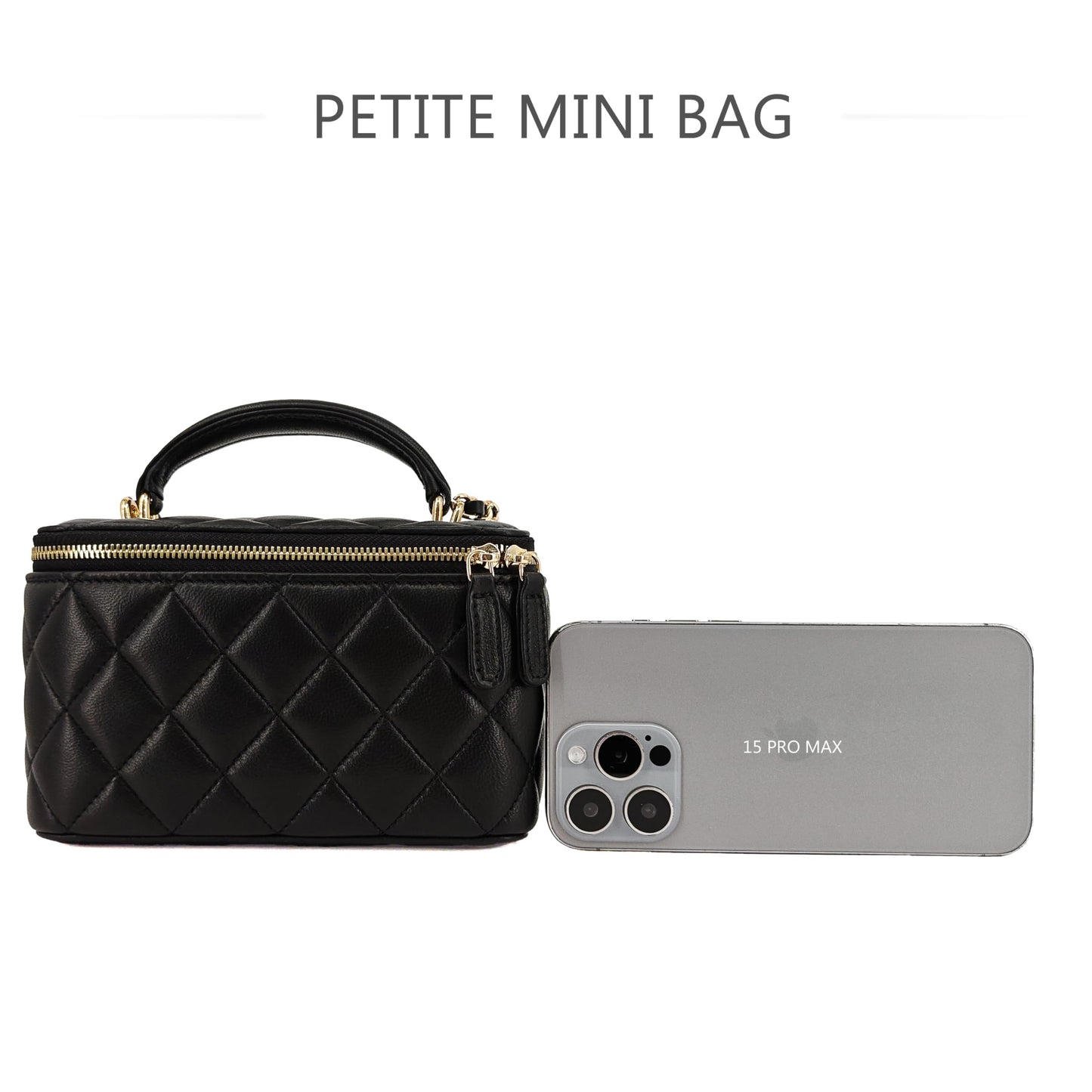 M-ioi-M Soft Lambskin Small Purse Genuine Leather Mini Crossbody Bag for Women with Gold Chain Strap, Quilted Top-Handle Shoulder Handbag, Classy Designer Dressy Evening Purse, Vanity Case Bag(Black)