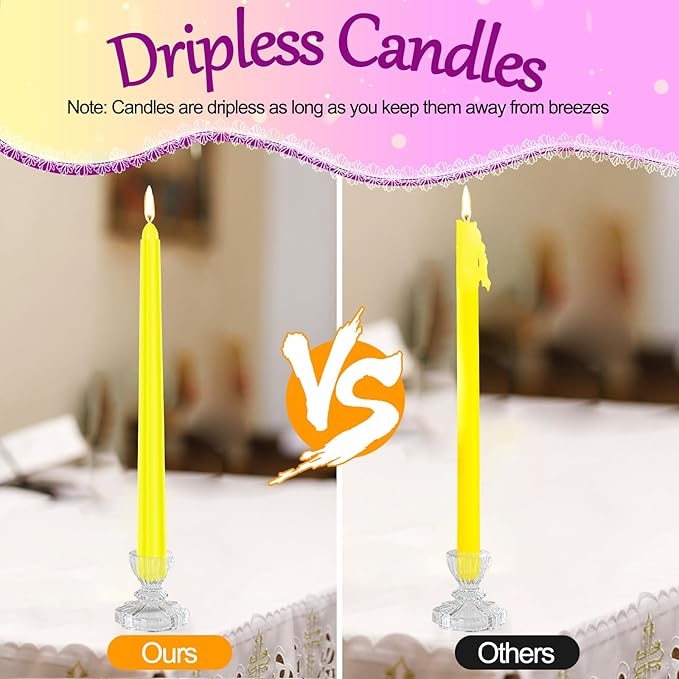 Tobeape 24 Colored Taper Candles, 10 Inch x 0.85 Dinner Candle Set, 7-8 Hour Burn Time, Unscented, Smokeless and Dripless Colorful Candlesticks Christmas Candles for Birthday Wedding Party Home Décor