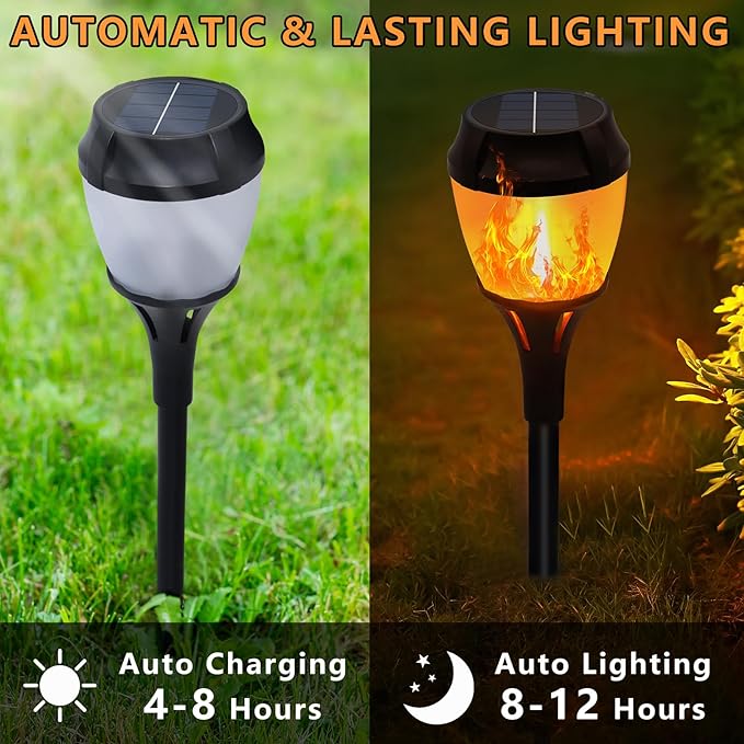 Swingers Solar Lights Outdoor,Solar Torch Lights with Flickering Flame,Waterproof Outdoor Garden Light for Halloween,Garden, Landscape, Path, Yard, Patio (8, Black)