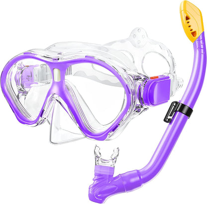 Gintenco Kids Snorkel Set, Diving Mask for Children as Unisex Kids Swimming Goggles, Anti-Fog Diving Mask and Dry Top Snorkel Combo Set for Junior and Youth