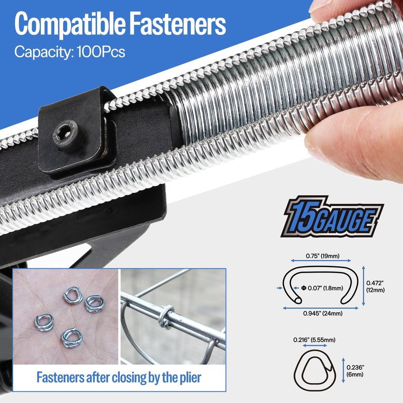 meite SC7C-I2 Pneumatic Hog Ring Gun with 2000 PCS 15GA Hog Rings, 15 Gauge 3/4" Crown Hog Ring Pliers, 5.5-6.0 mm Closure, Upgrade Trigger Air C Ringer Pliers for Mattress, Seat Assembly