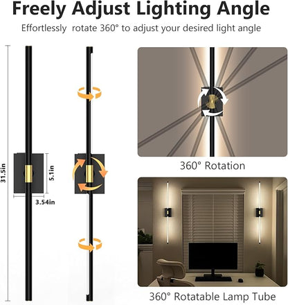 Battery Operated Wall Sconces Set of 2: 10000mAh Rechargeable Wall Sconce with Touch and Remote, 360° Rotate, 4CCT Dimmable Wireless Wall Light LED Wall Lamp for Living Room Bedroom Bathroom, Black