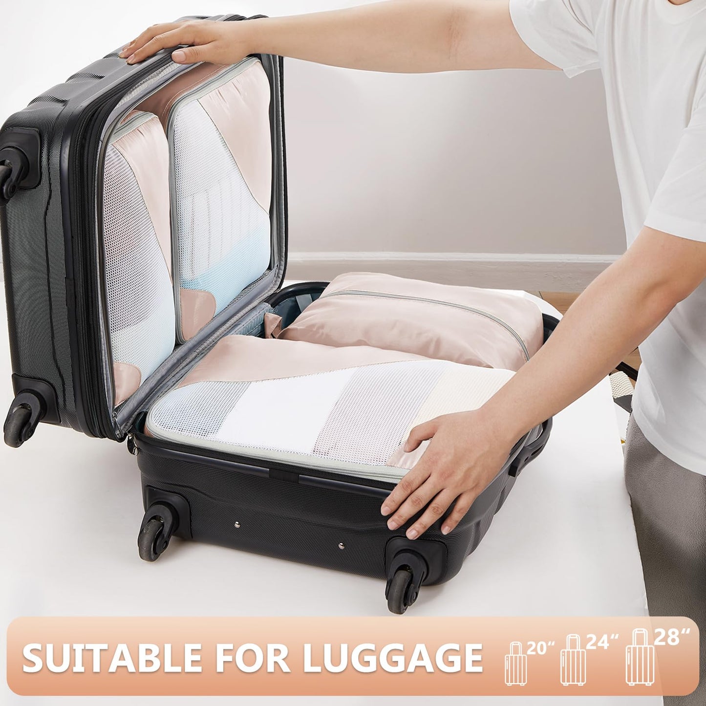 10 Set/8 Set Packing Cubes for Travel, Gifts for Women Mom,Anti-Tearing Suitcase Organizer for Luggage with Shoe & Hanging Toiletry Bag,OlarHike Vacation Essentials & Accessories for Cruise Ship,Cream