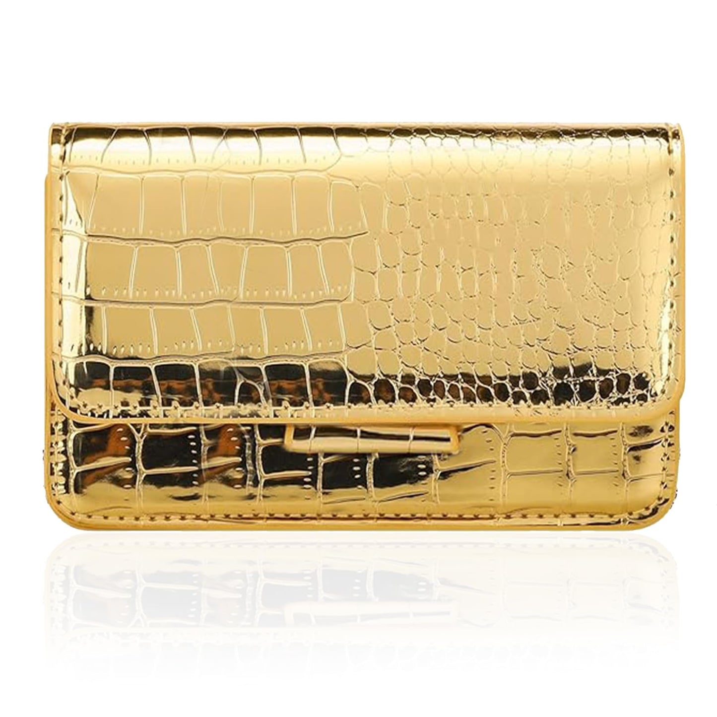 GRUMOTA Small Crossbody Purse Bag for Women,Y2k Silver Metallic Croc-Embossed Clutch Handbag,Cute PU Leather Pouch Wallet Fit for Phones(Medium,Gold)