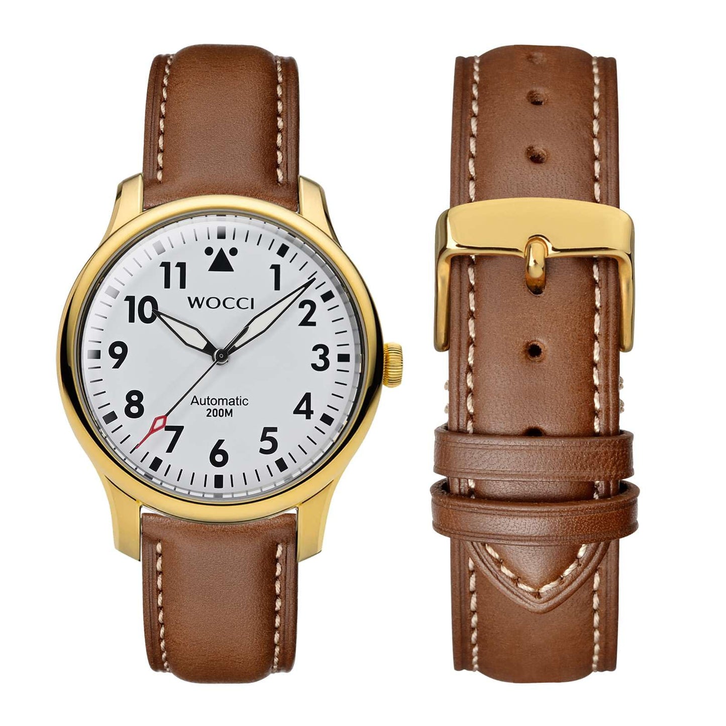 WOCCI 16mm Vintage Leather Watch Band for Men and Women, Gold Buckle (Cinnamon Brown)