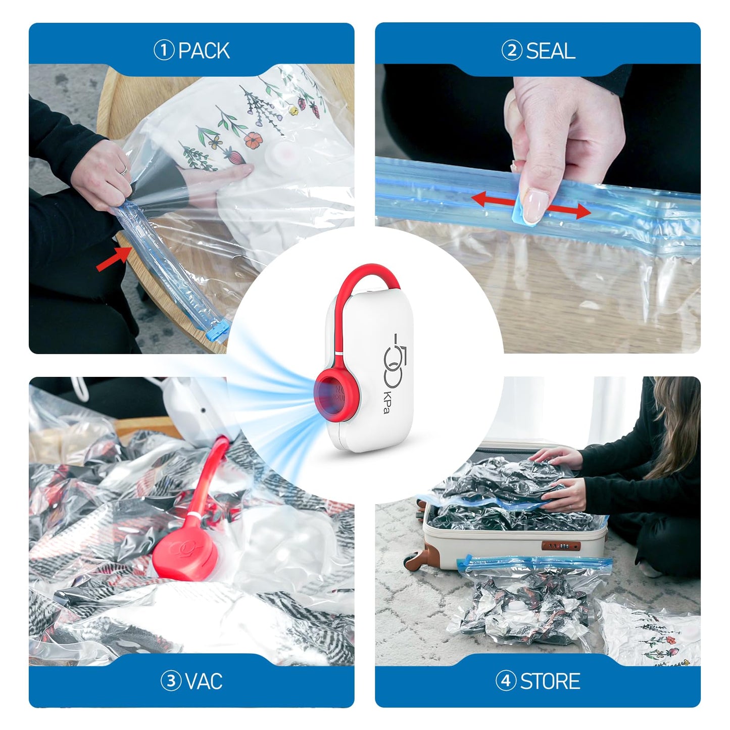 Vacuum Storage Bags for Travel, 10 Pack Vacuum Seal Bags for Clothing Travel, Compression Packing Kit with High Pressure Electric Pump, Space Saver for Clothes Luggage Traveling