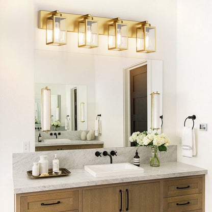 Aipsun Gold Bathroom Light Fixtures 4 Light Vanity Light Bathroom Farmhouse Lighting Fixtures Industrial Vanity Light (Exclude Bulb)