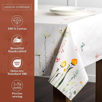 Maison d' Hermine Table Cloth Rectangle Table 100% Cotton 60 x 90 Inches Tablecloth Reusable Decorative for Dining Room, Farmhouse, Home, Party, Festive & Wedding Spring Summer - Botanical Fresh