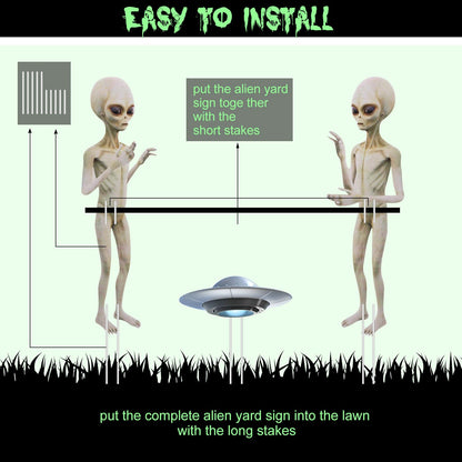 Gerrii 5 Pieces Halloween Yard Sign Full Body Large Alien Outdoor UFO Scary Decorations for Halloween Party