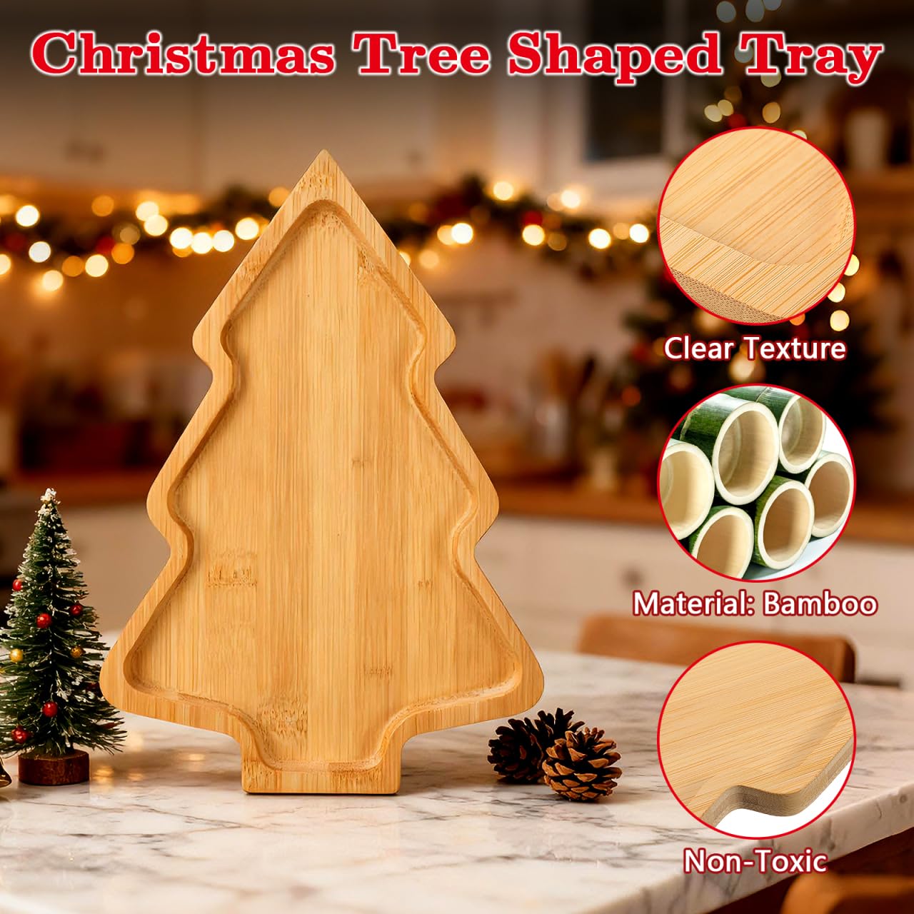 PRETYZOOM Wooden Appetizer Tray Christmas Tree Shaped Sushi Serving Tray Japanese Sashimi Plate Snack Dessert Candy Dish for Restaurant Home (11"x7.86")