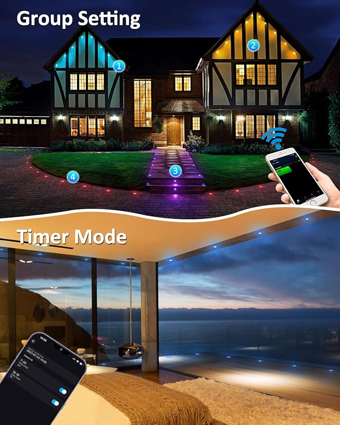 INDARUN φ1.22 Deck Lighting, LED Recessed Deck Lights Outdoor Waterproof, 12V Low Voltage RGB Deck Lamp with Remote, Smart In Ground Landscape Deck Step Lights for Stair, Path, Garden