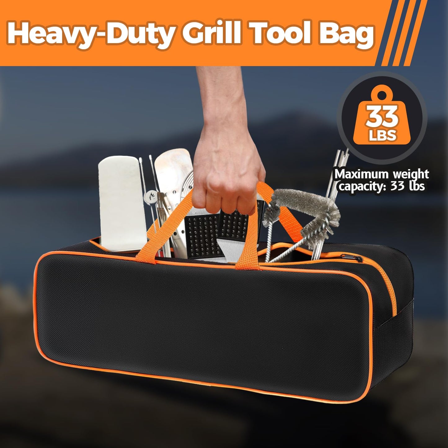 TWAKAP Grill Tool Storage Bag, 24" x 8" x 8" Large Capacity Grill Accessory Storage, 1680D Heavy-Duty Grill Utensil Storage, Accessories Storage Compatible with Blackstone (No Accessories)