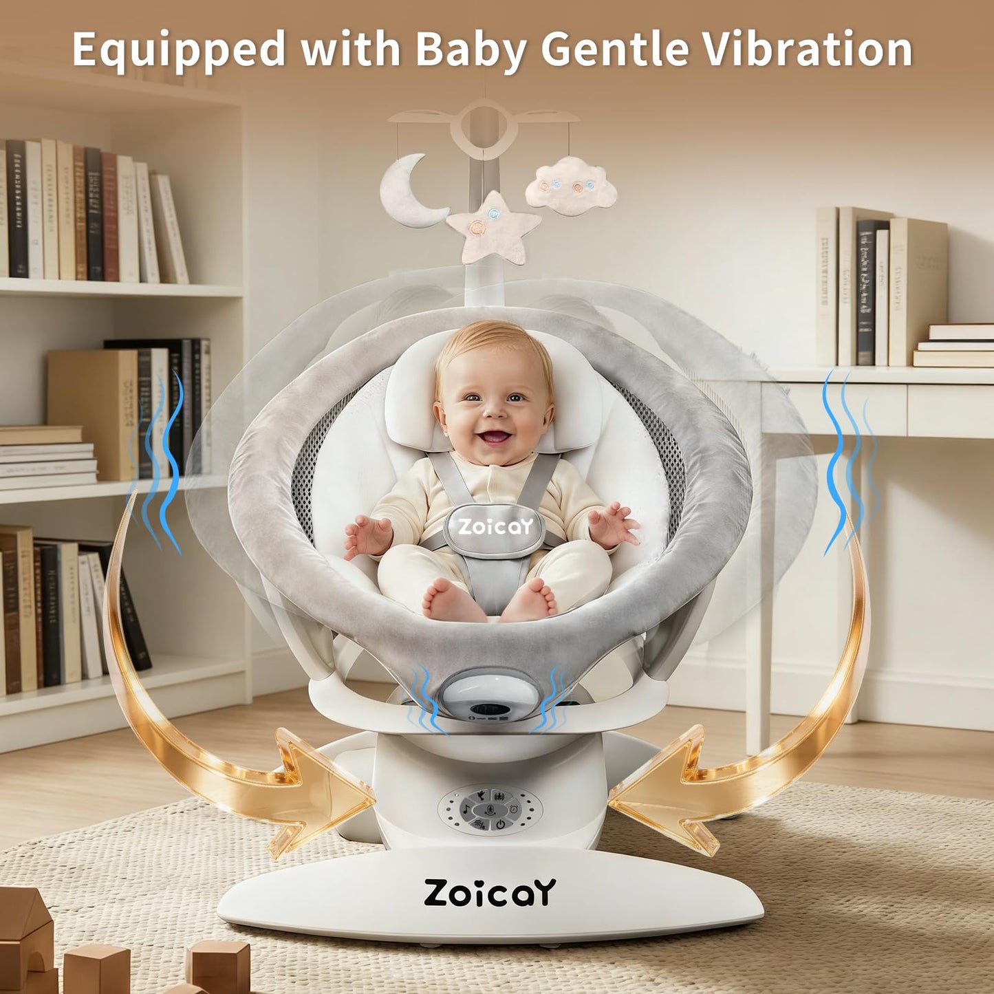 Baby Swing, 3-in-1 Baby Swings for Infants with Motion Detection & Vibration Comfort, 360° Rotating Electric Baby Swings with 5 Speeds & 3 Swing Modes, Infant Swing for Baby with 12 Preset Melodies