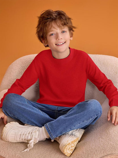 Haloumoning Boys Sweaters Kids Crewneck Long Sleeve Knit Pullover Sweater 5-14 Years Red