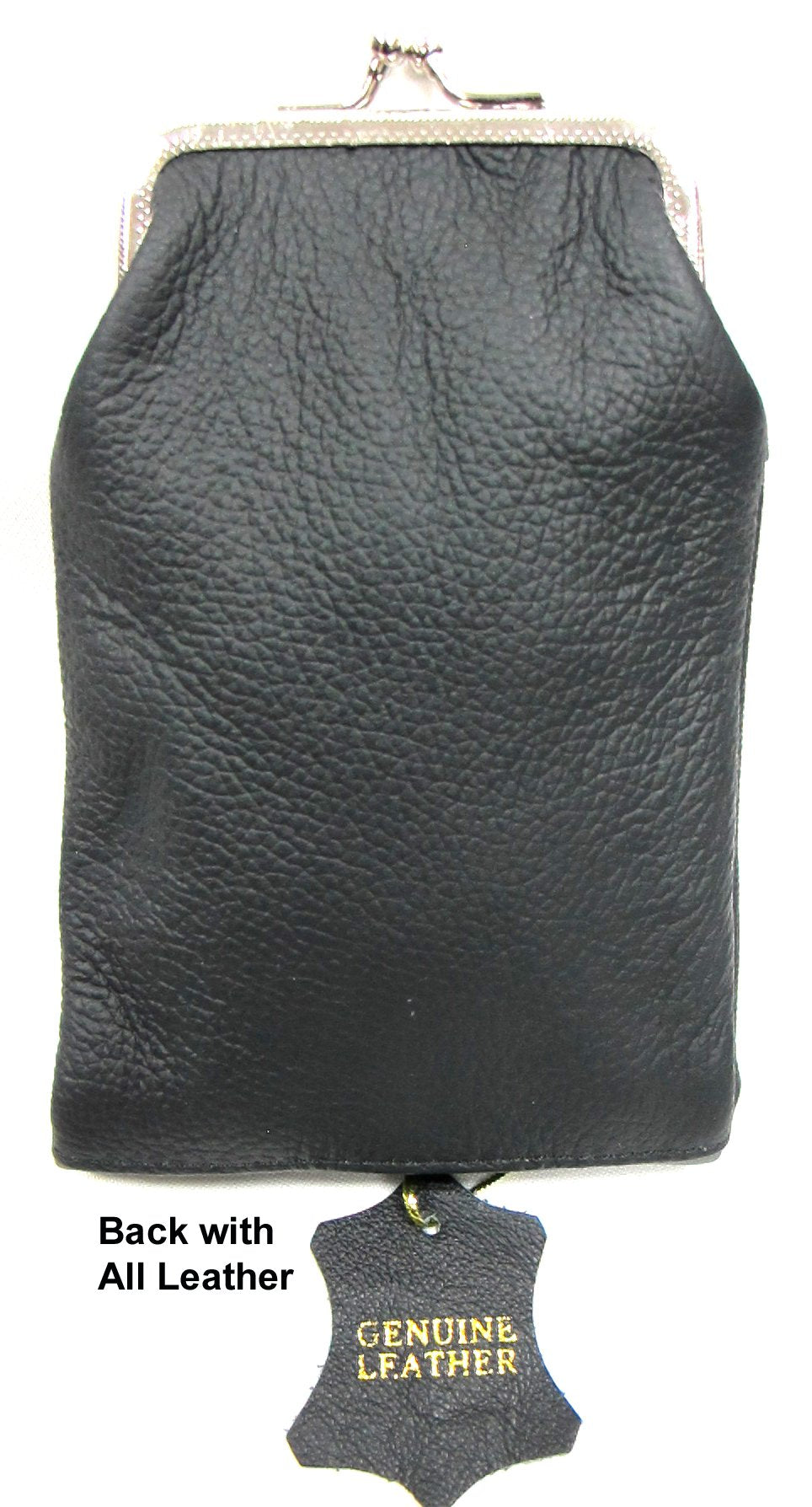 Deluxe Genuine Leather Cigarette and Lighter Case with Zipper Pocket Twist Clasp Kiss Lock Closure Fit 100's - Black