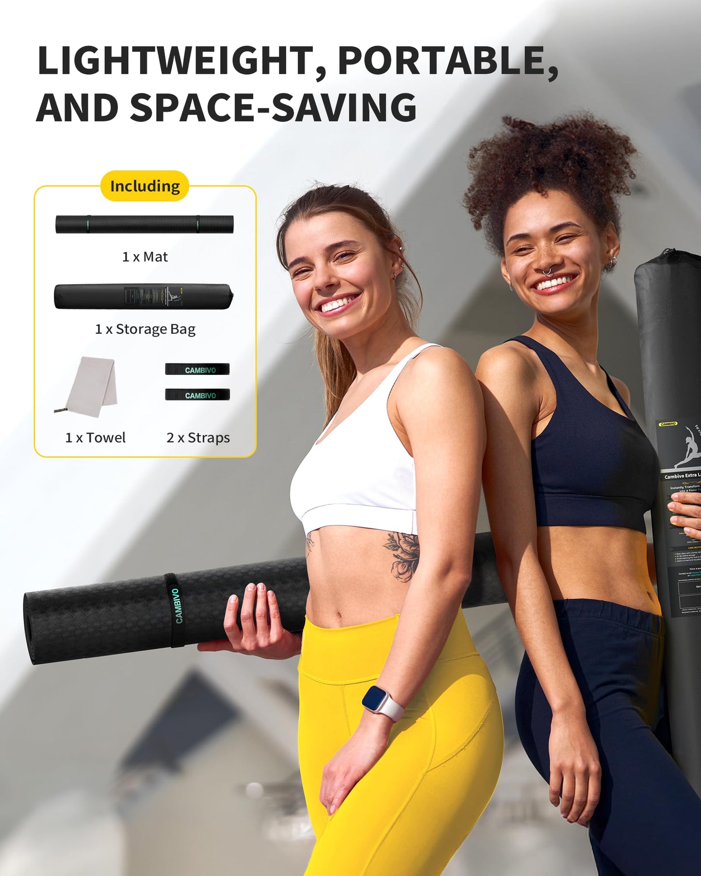 CAMBIVO Large Yoga Mat (6'x 4'), Extra Wide Workout Mat for Men and Women, Yoga Mat Thick 1/3 &1/4 Exercise Mats for Home Workout, Yoga, Pilates (Black,1/4 inch)