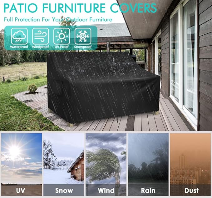 WLEAFJ Patio Sofa Cover Waterproof, 4-Seater Outdoor Sofa Cover, Heavy Duty Outdoor Couch Cover, Large Lawn Patio Furniture Covers with Air Vent, 104’’ W x 40’’ D x 33’’ H