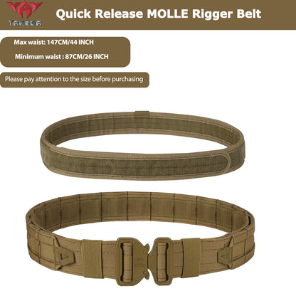 YAKEDA Tactical Molle Battle Belt -Airsoft Combat Belt Quick Release Rigger 1.75 Inch Inner & Outer Heavy Duty Belts for Men (CP)
