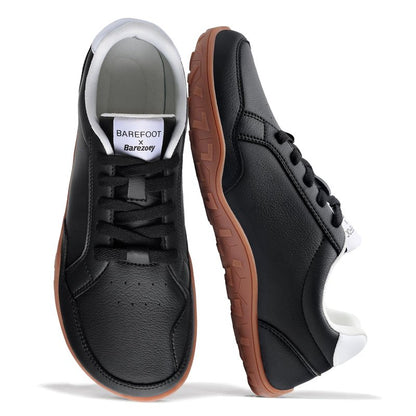 Barezoey Barefoot Shoes Mens Casual Shoes,Leather Wide Toe Box Shoe Zero Drop Barefoot Sneakers for Men,Non-Slip Lightweight Comfortable Minimalist Daily Office Running Walking Tennis Shoe Black