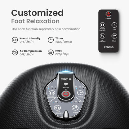 RENPHO Foot Massager Machine with Heat [2026 Upgraded], Shiatsu Foot Massager for Plantar Fasciitis, Foot Massager Machine for Women, Wireless Control, True Full Foot Massager, Up to Size 14, BK