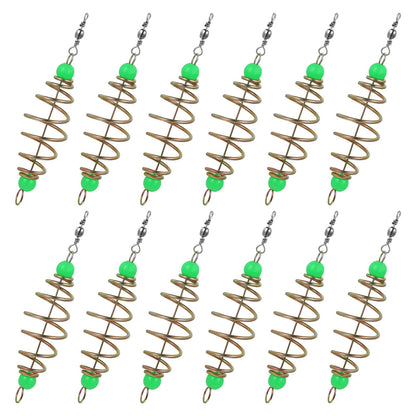 Toyvian Fishing Feeder Bait Cage - 12pcs Olive Shape Carbon Steel Spring Fishing Bait Traps Holder Carp Feeder with Glow Beads for Carp Lure Accessories