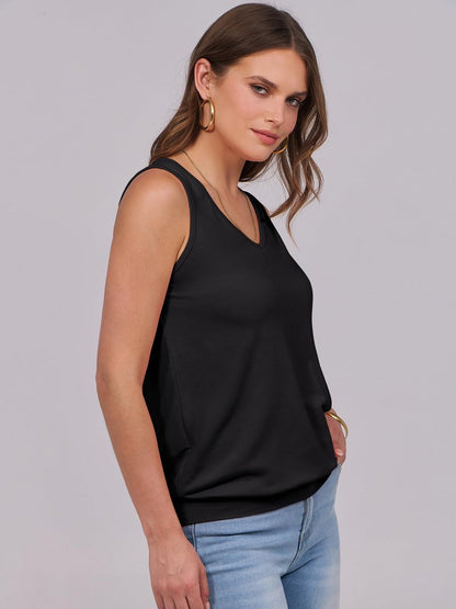 ANRABESS Women Tank Tops Summer V Neck Sleeveless Casual Loose Fit Cute Cami Basic T Shirts Solid Tees 2026 Trendy Outfits Black Large